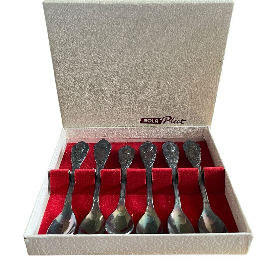 Sola Pleet Spoons Set of 6 in Box Nederland Netherlands Demitasse Unpolished